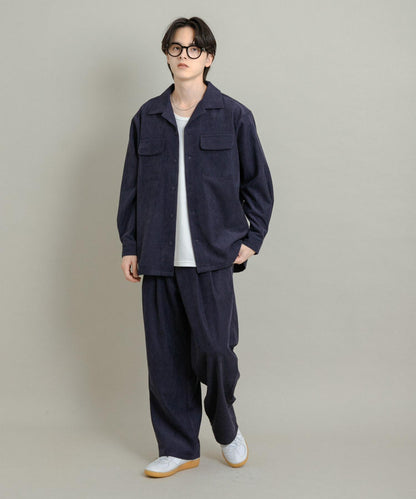 拼接燈芯絨開領襯衫