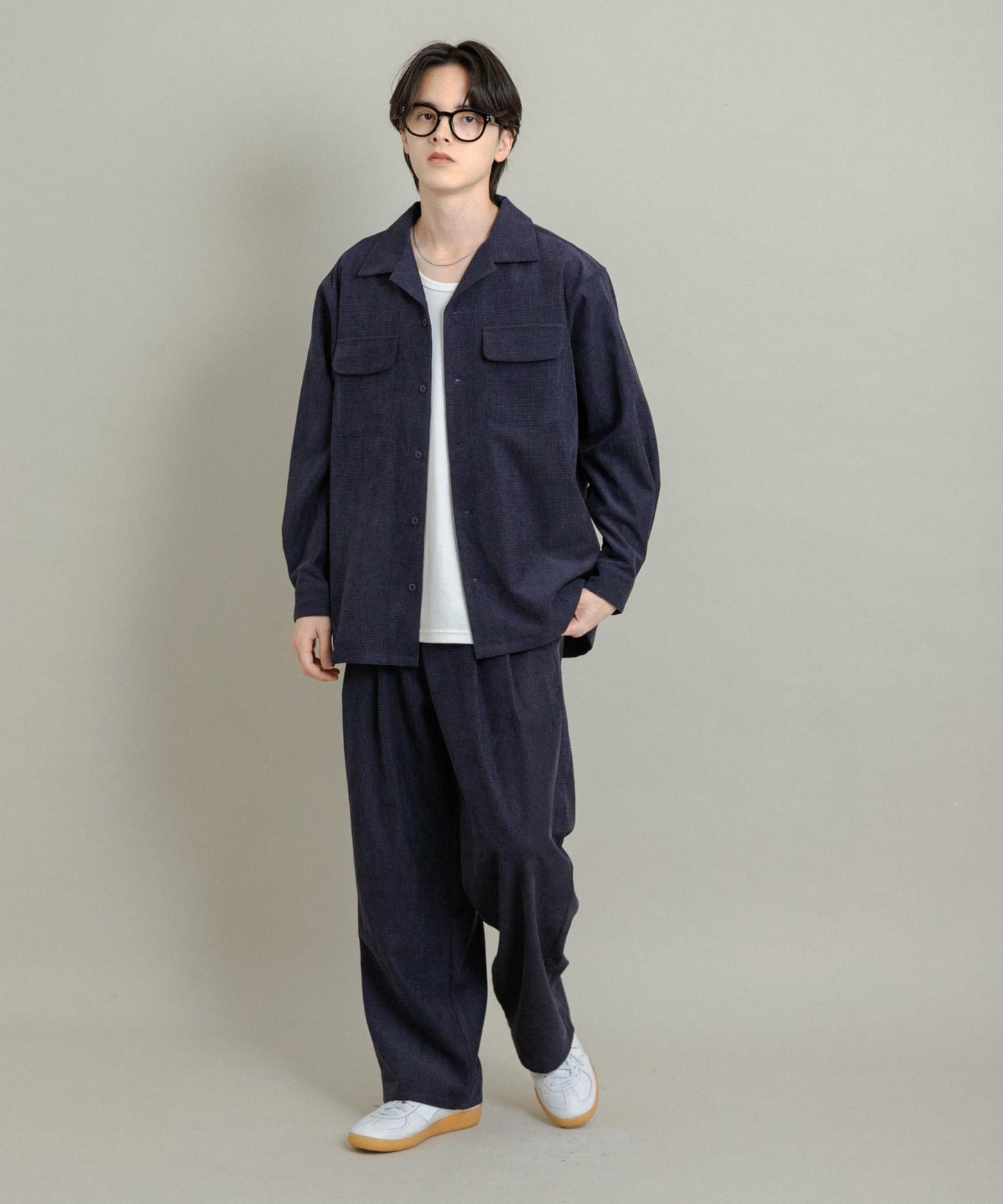 拼接燈芯絨寬鬆休閒褲