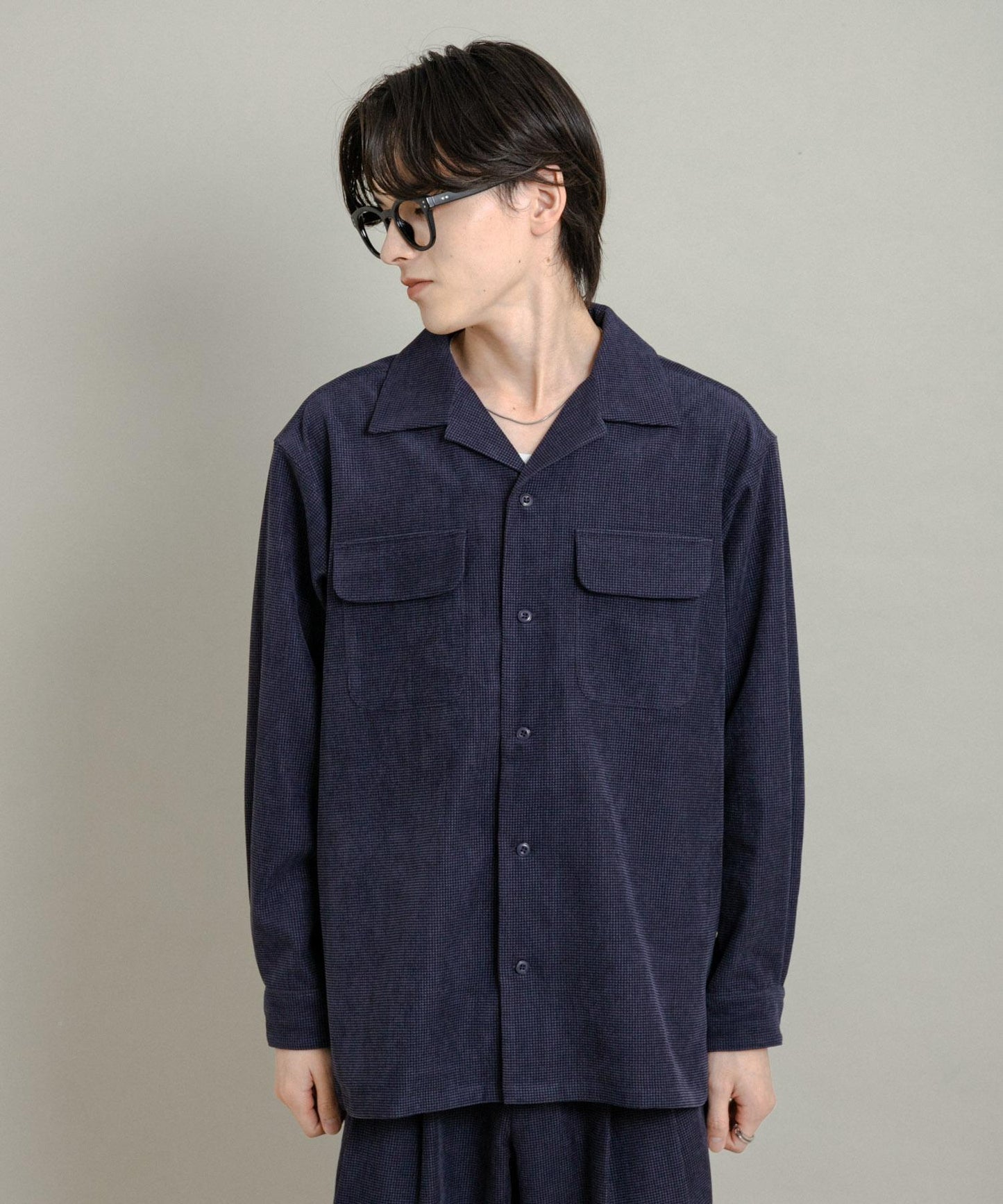 拼接燈芯絨開領襯衫