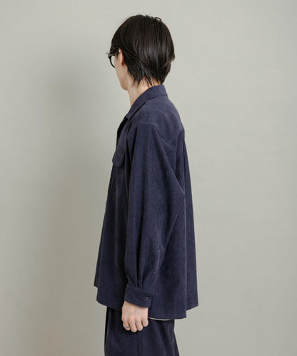 拼接燈芯絨開領襯衫