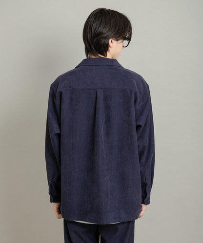 拼接燈芯絨開領襯衫