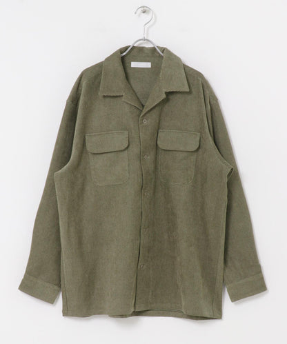 拼接燈芯絨開領襯衫