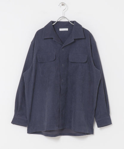 拼接燈芯絨開領襯衫