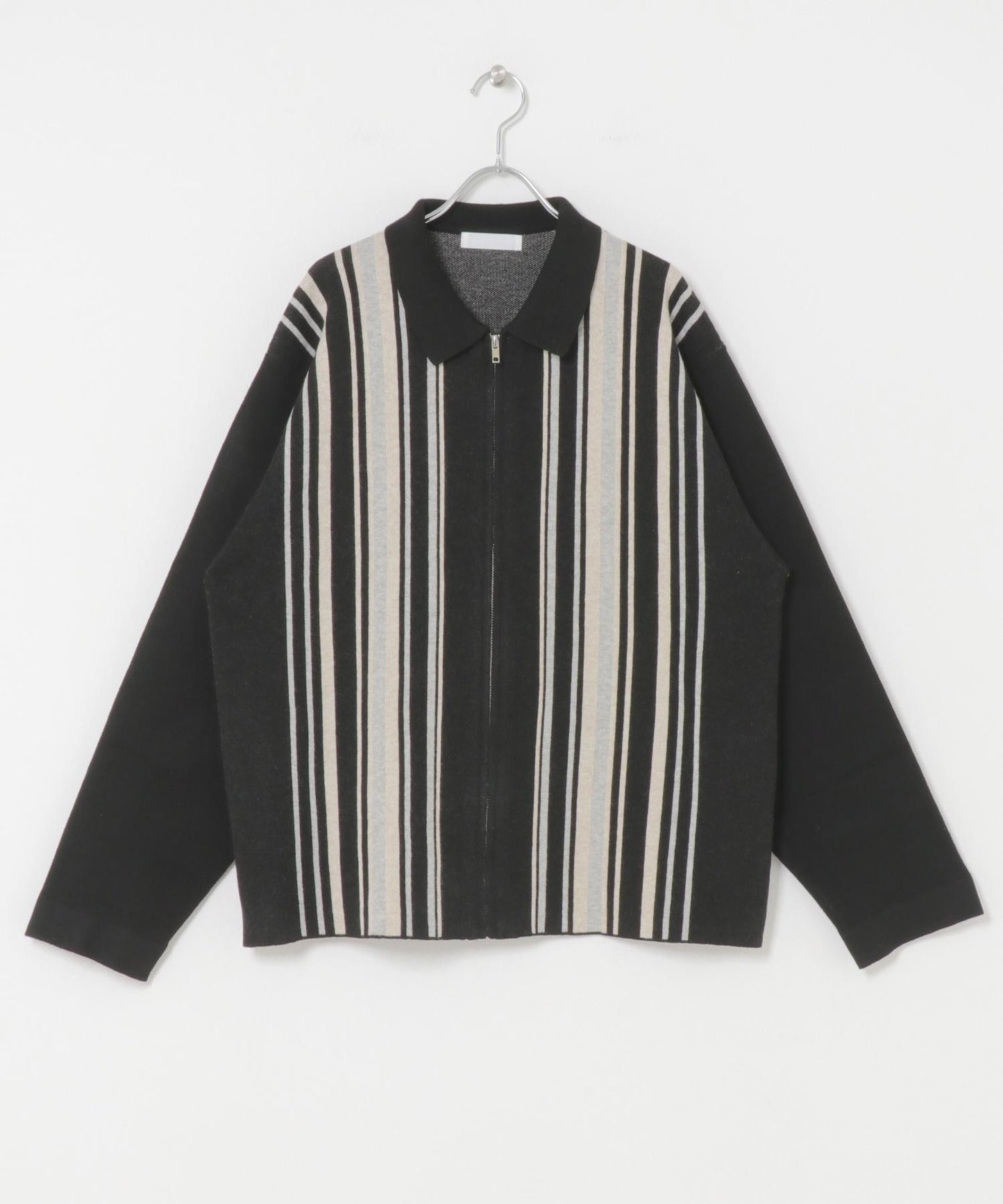 條紋拉鍊針織襯衫