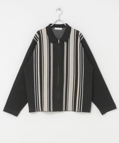 條紋拉鍊針織襯衫