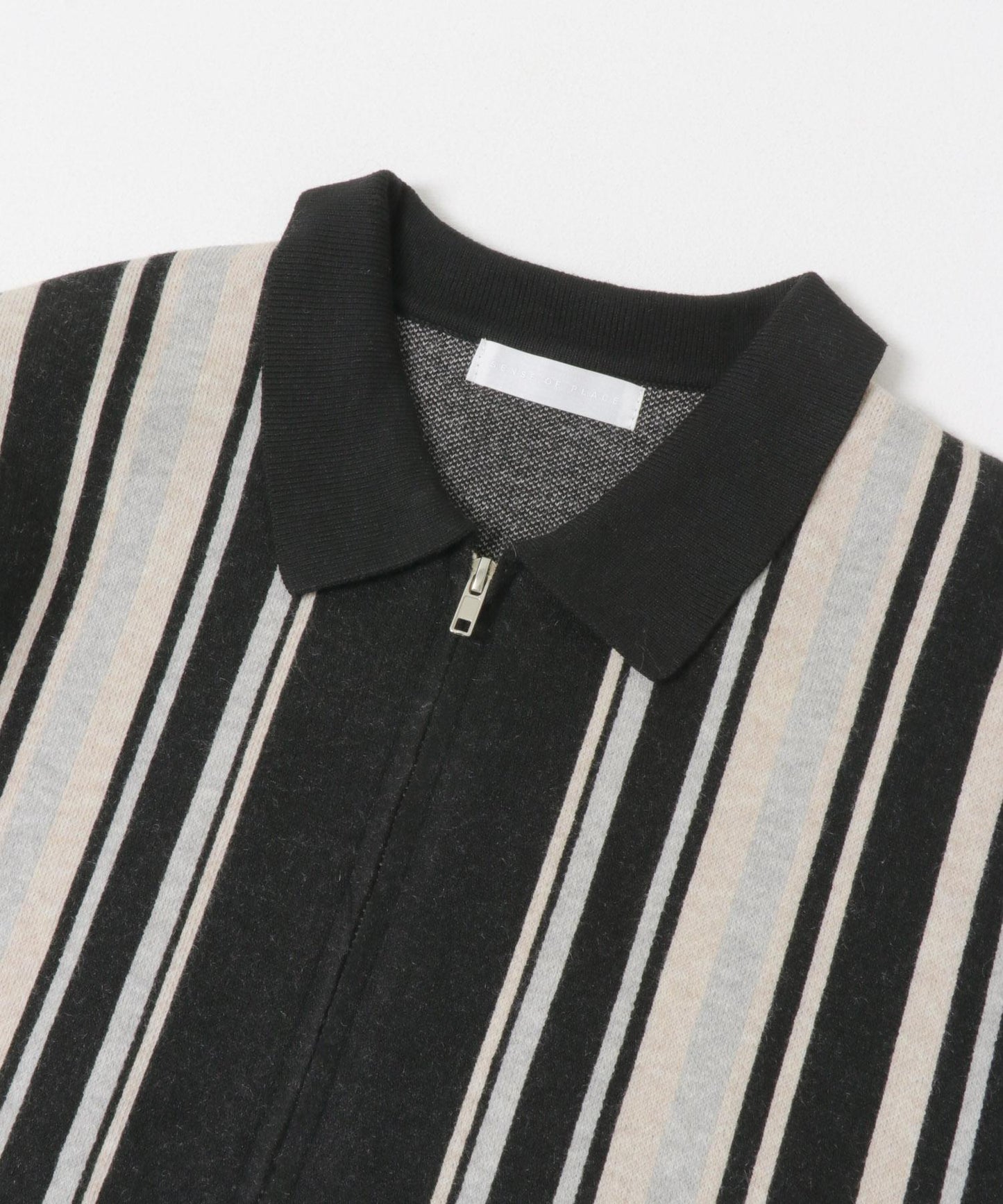 條紋拉鍊針織襯衫