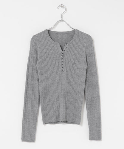 刺繡亨利領迷你麻花針織衫