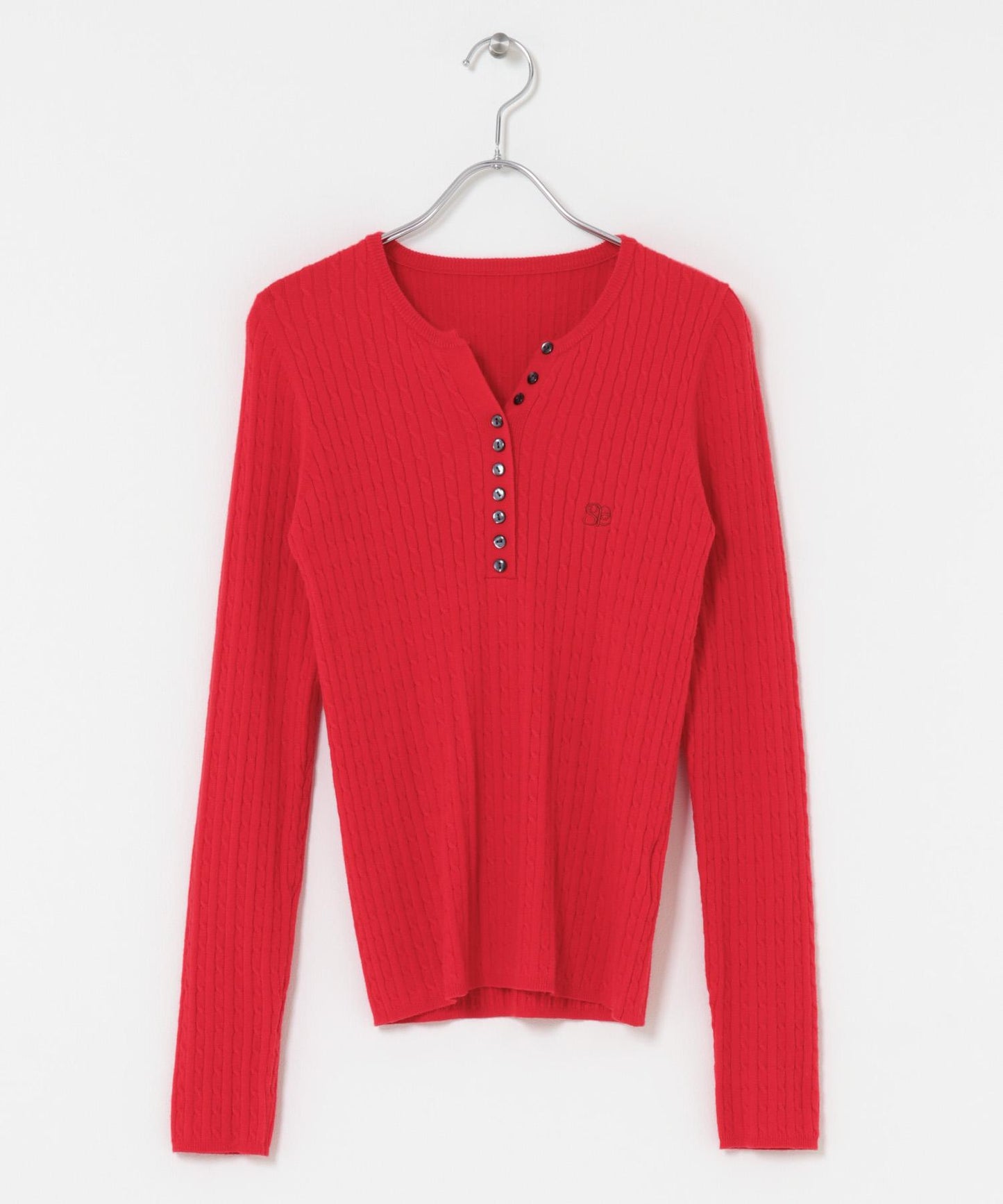 刺繡亨利領迷你麻花針織衫