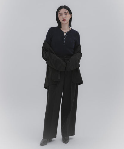 刺繡亨利領迷你麻花針織衫