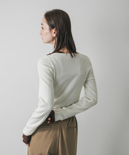 刺繡亨利領迷你麻花針織衫