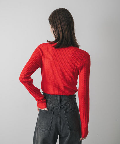 刺繡亨利領迷你麻花針織衫