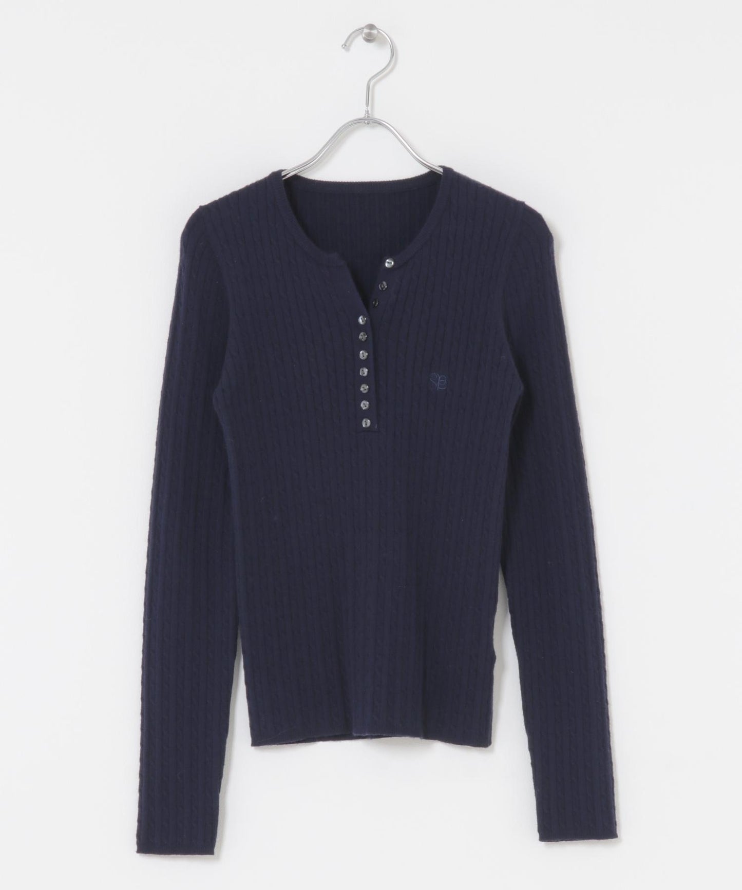 刺繡亨利領迷你麻花針織衫