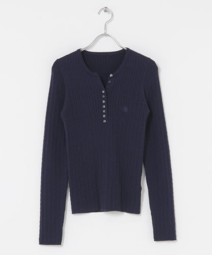 刺繡亨利領迷你麻花針織衫