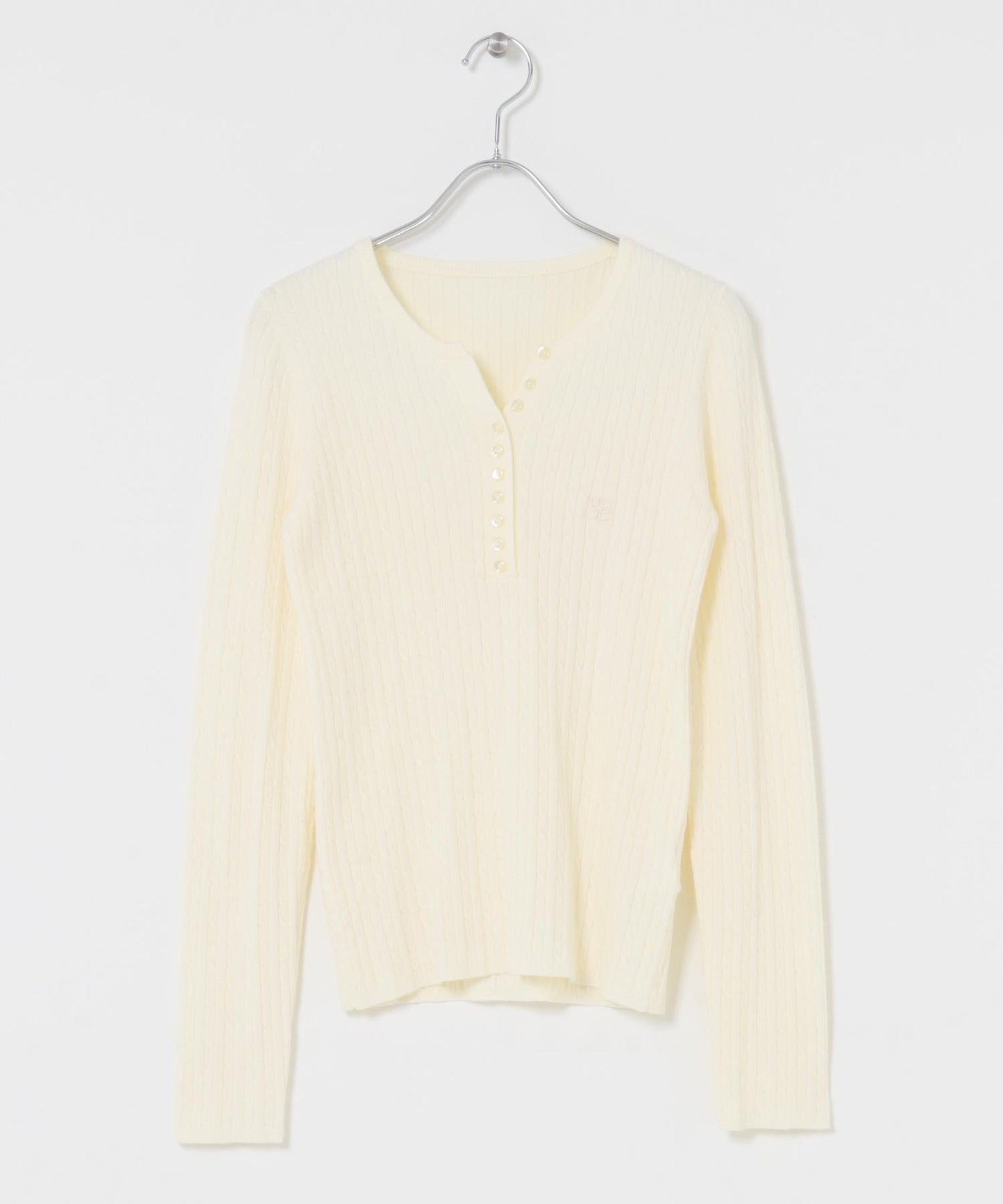 刺繡亨利領迷你麻花針織衫