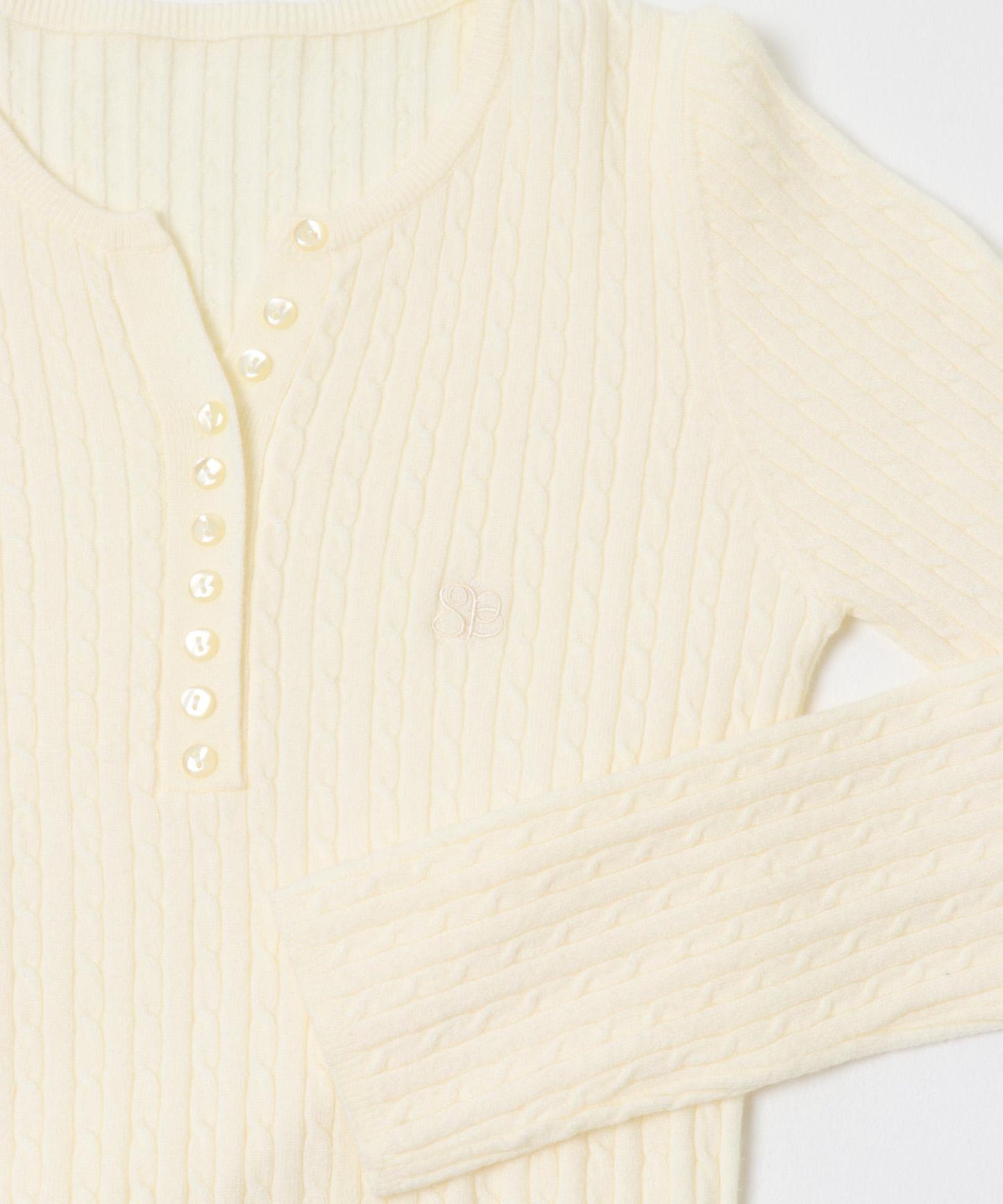 刺繡亨利領迷你麻花針織衫