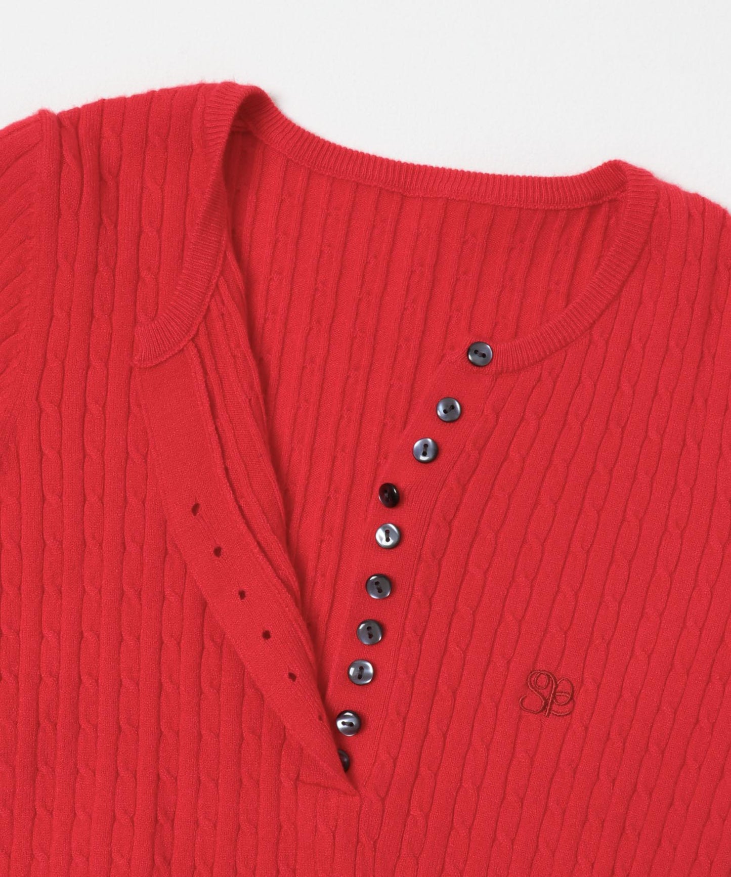 刺繡亨利領迷你麻花針織衫