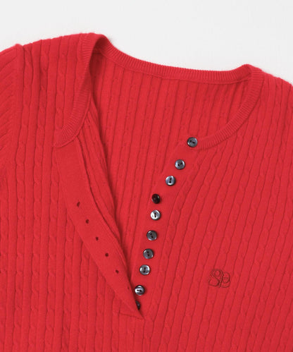 刺繡亨利領迷你麻花針織衫