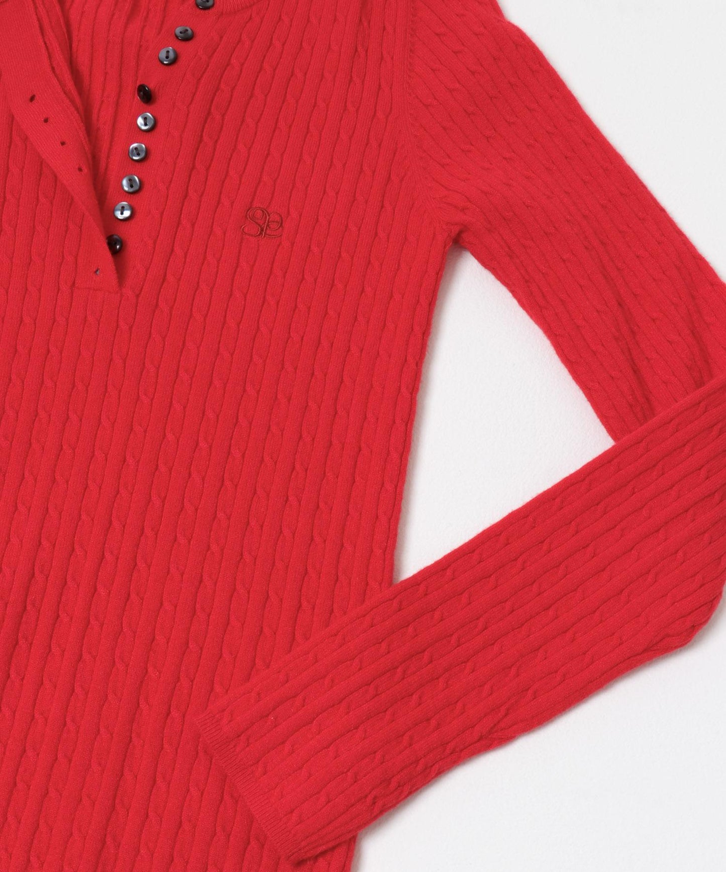 刺繡亨利領迷你麻花針織衫