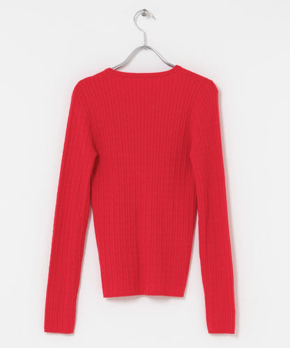 刺繡亨利領迷你麻花針織衫