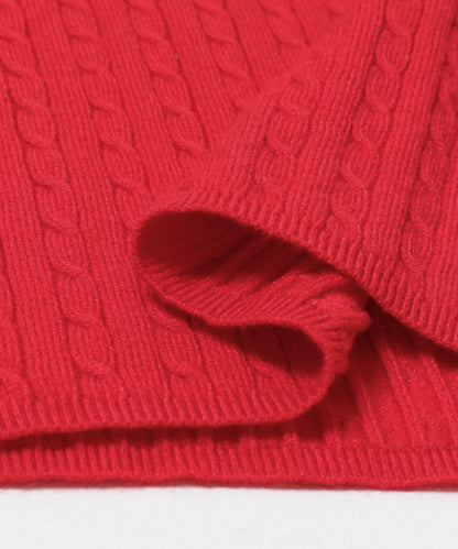 刺繡亨利領迷你麻花針織衫