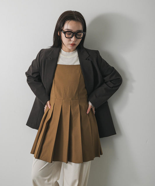 百褶迷你吊帶連衣裙