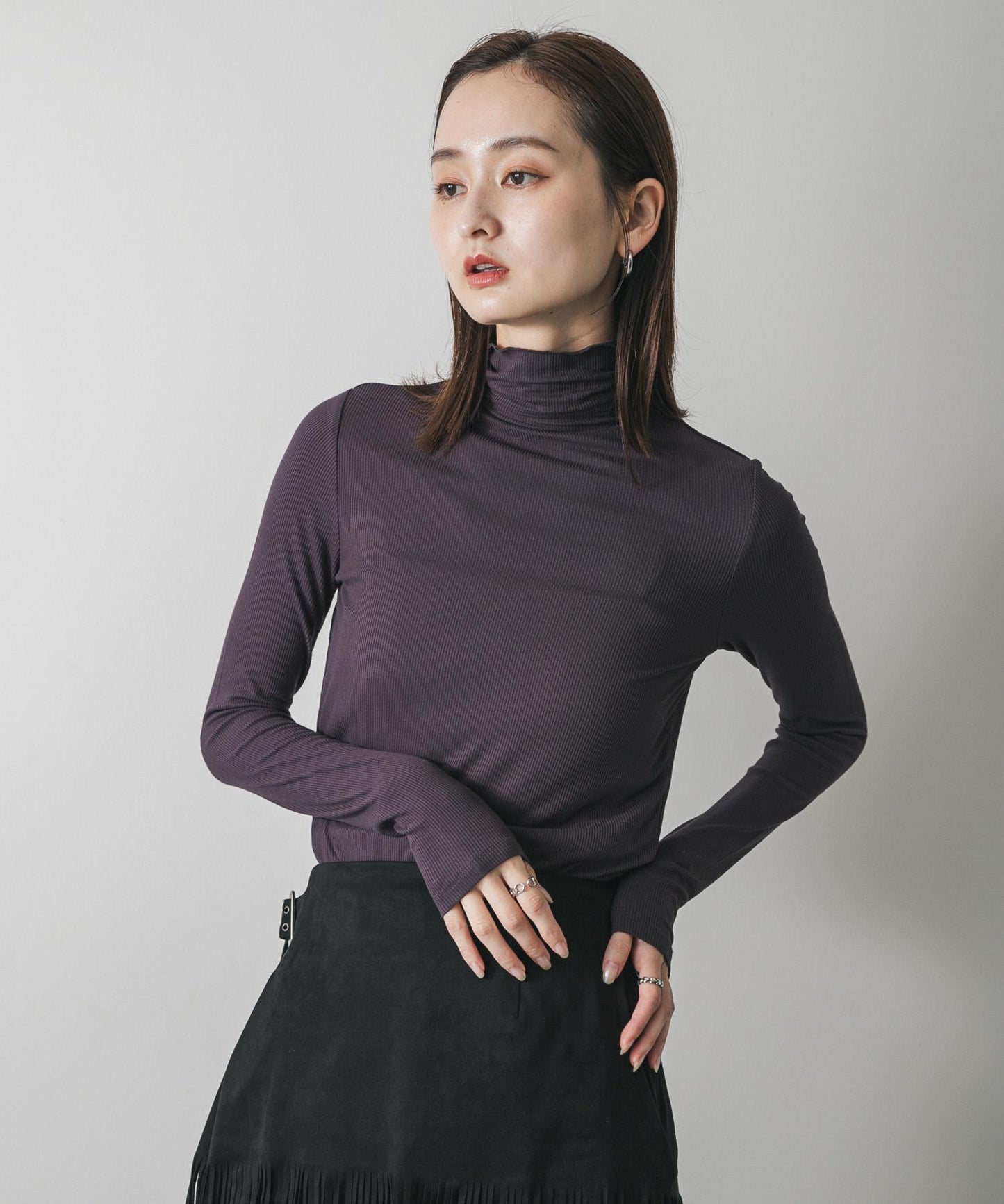 防起球荷葉邊高領上衣