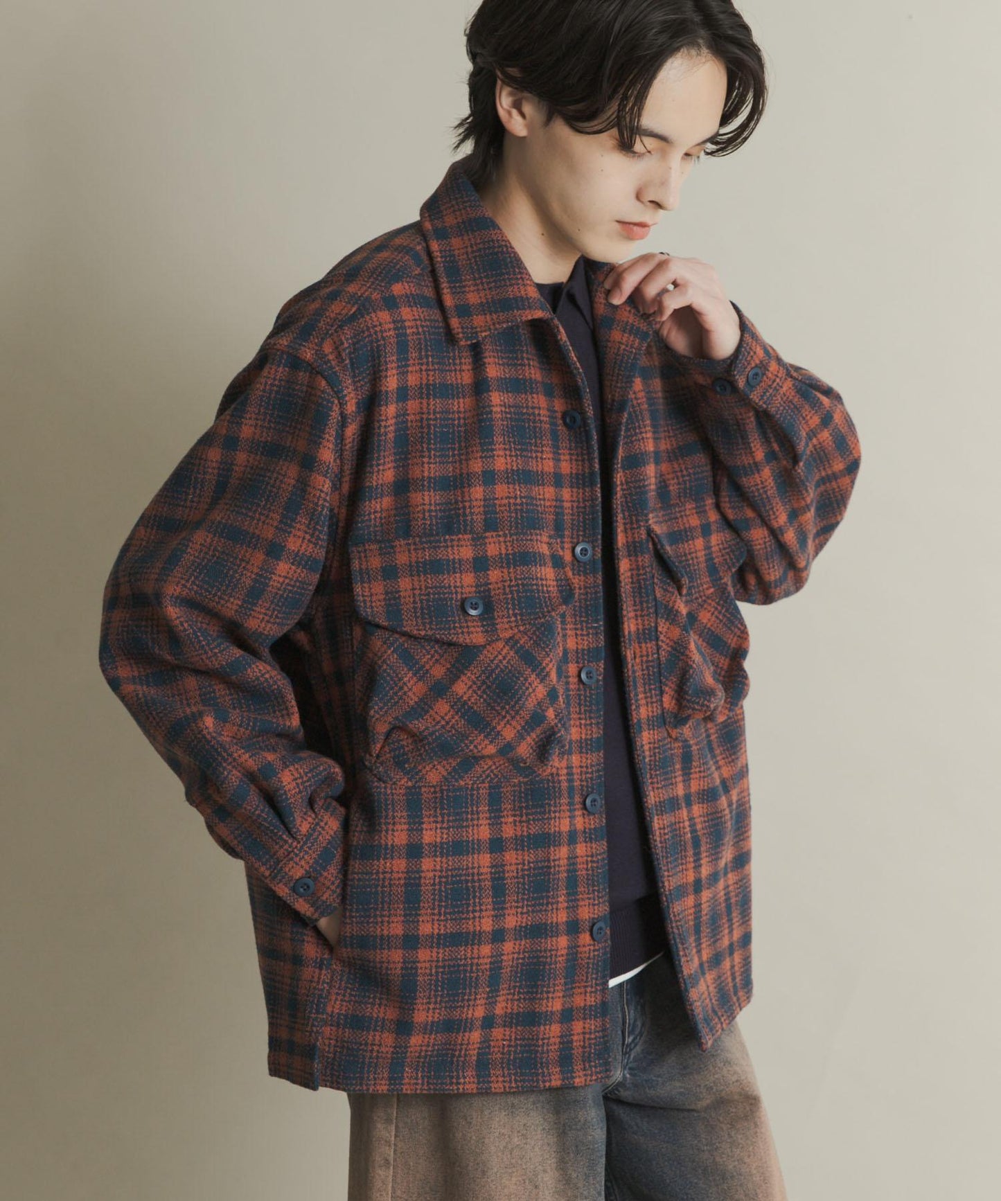 厚法蘭絨格子襯衫夾克