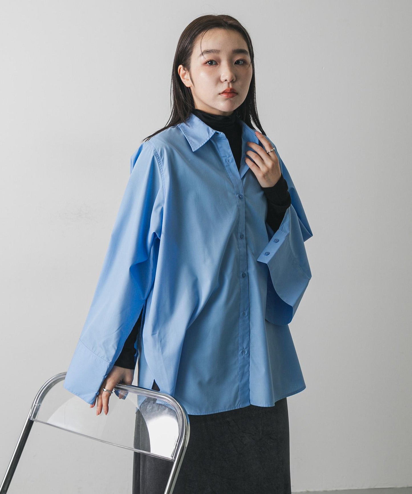 防起球荷葉邊高領上衣