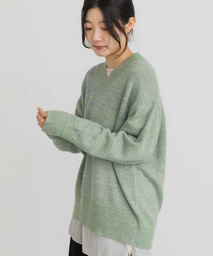 V領寬鬆條紋針織衫