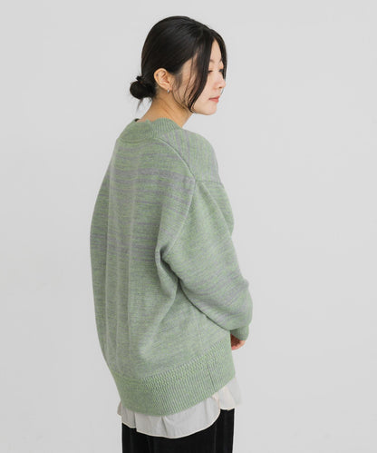 V領寬鬆條紋針織衫