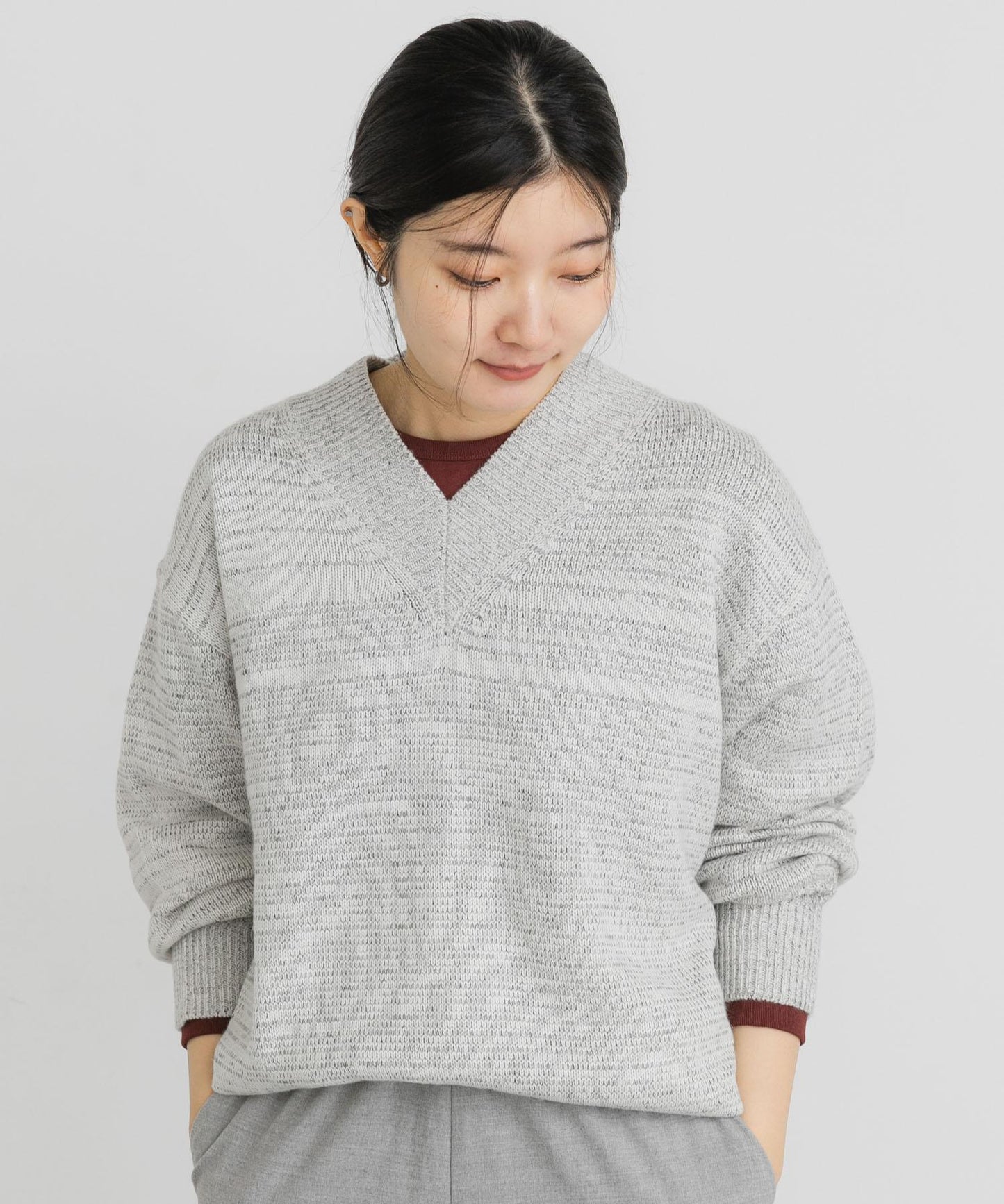 V領寬鬆條紋針織衫