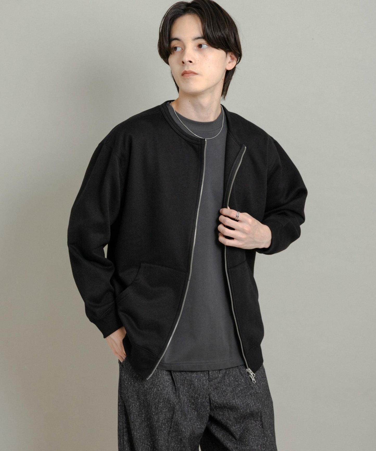 加絨圓領拉鍊衛衣