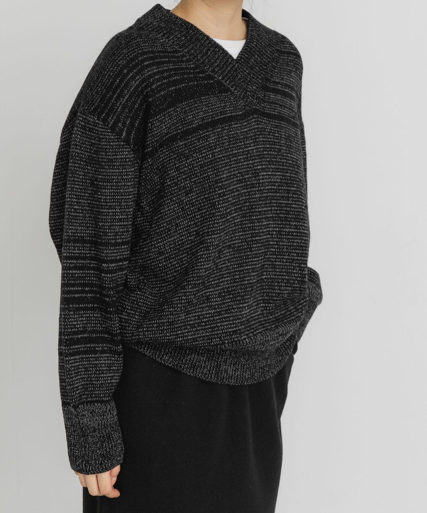 V領寬鬆條紋針織衫