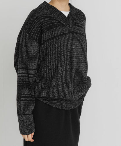 V領寬鬆條紋針織衫