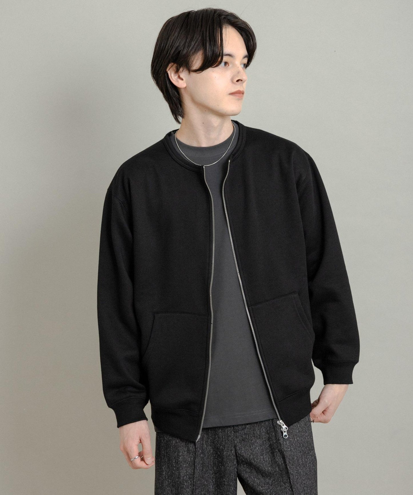 加絨圓領拉鍊衛衣