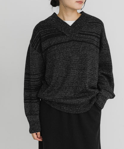 V領寬鬆條紋針織衫