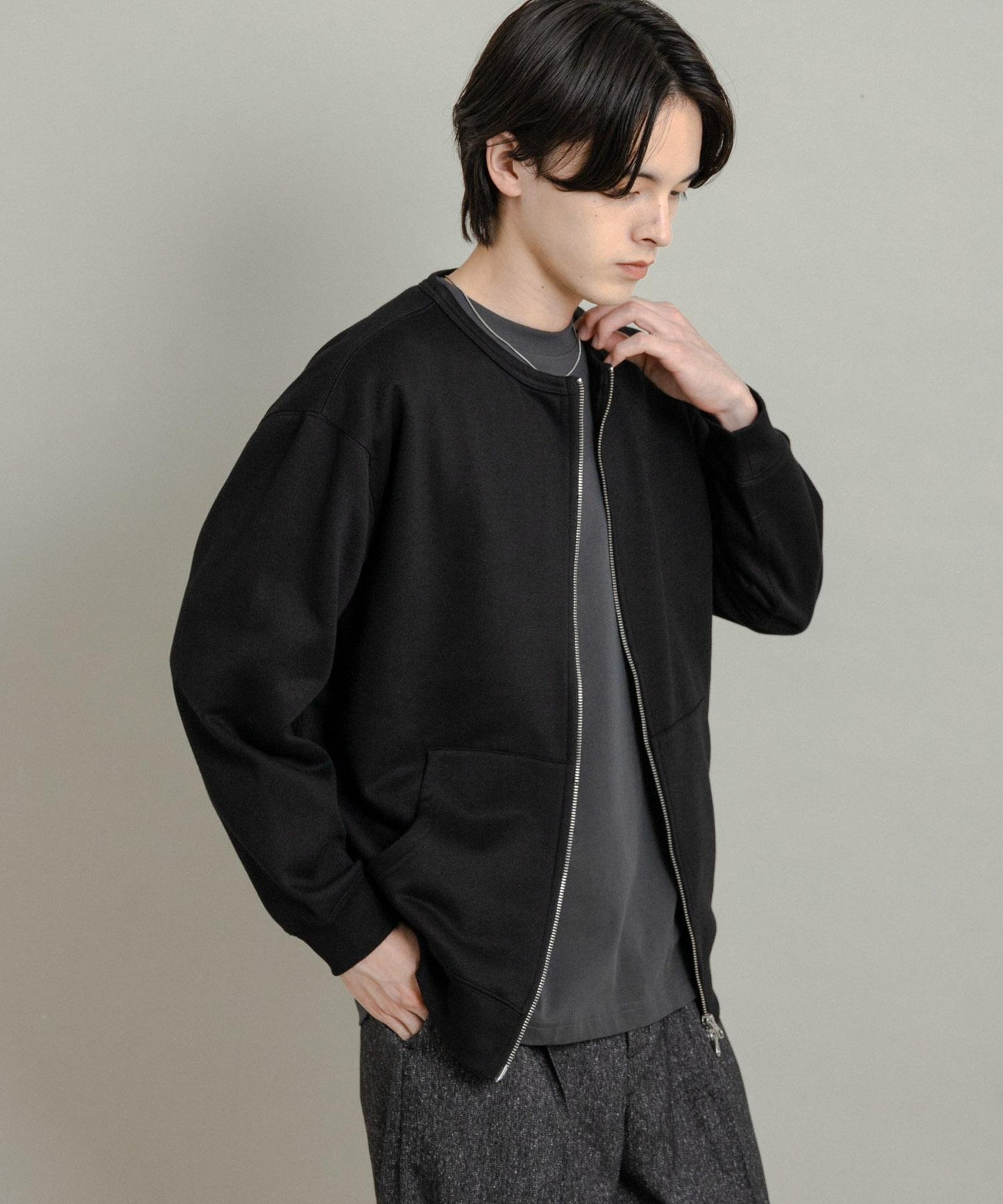 加絨圓領拉鍊衛衣