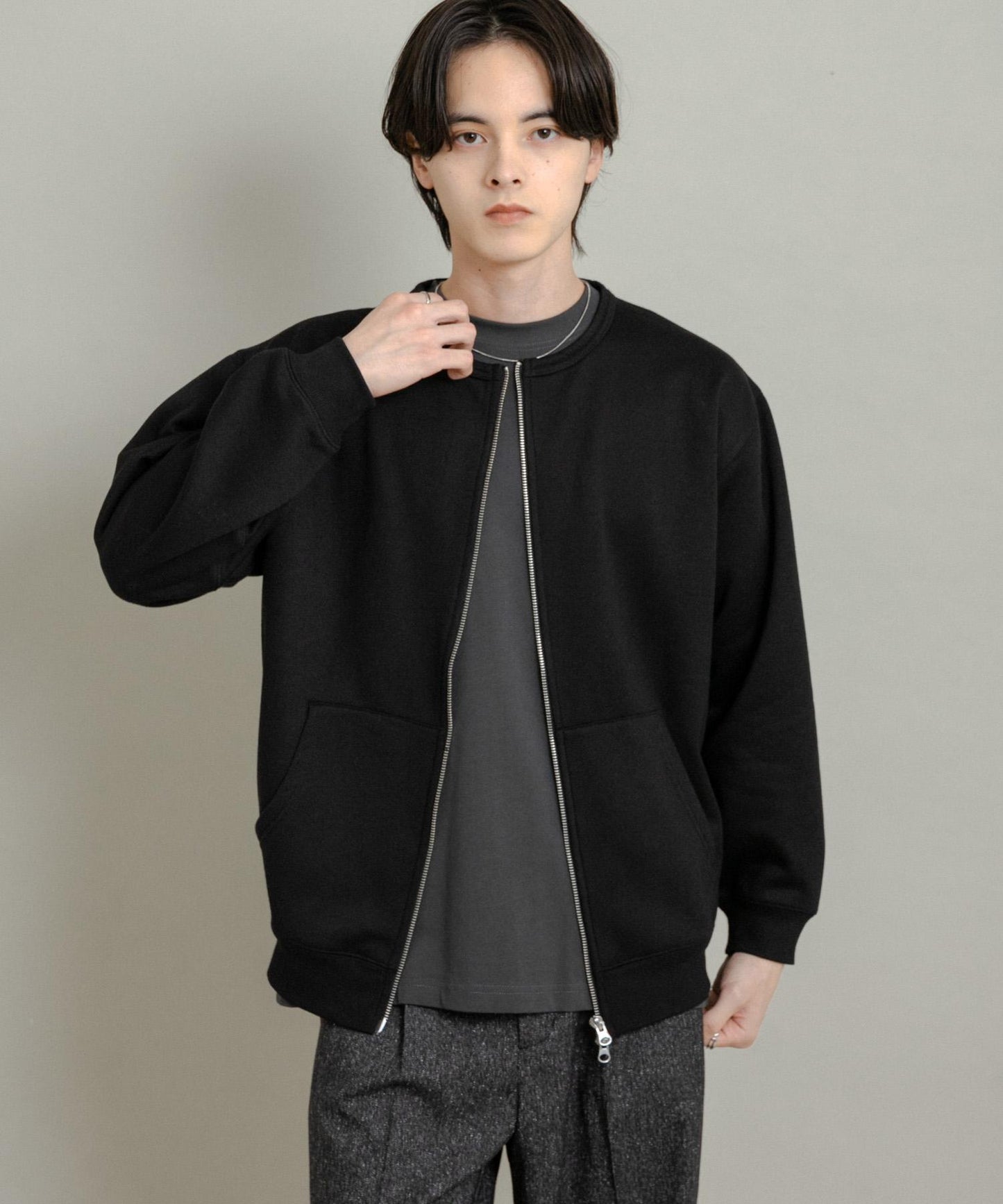 加絨圓領拉鍊衛衣