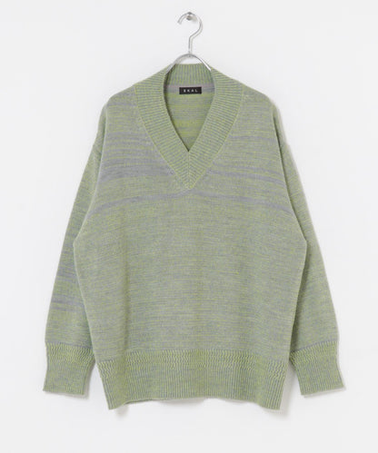 V領寬鬆條紋針織衫