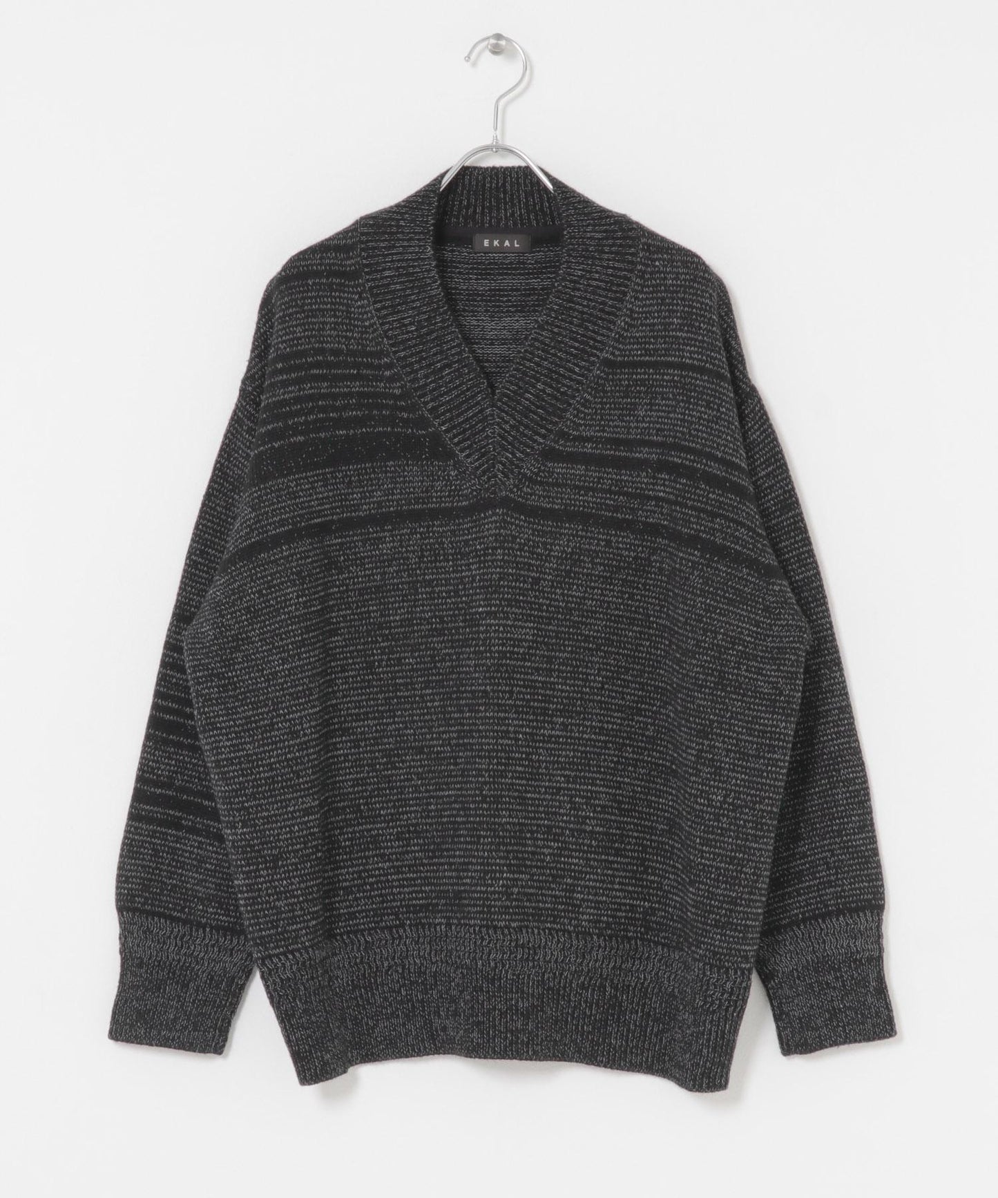 V領寬鬆條紋針織衫