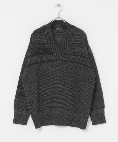 V領寬鬆條紋針織衫