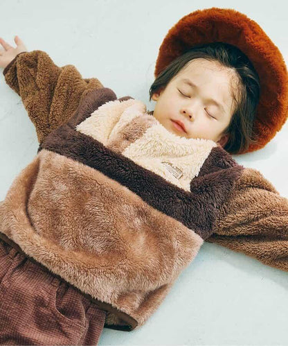 拼色仿皮草抓絨套頭衫