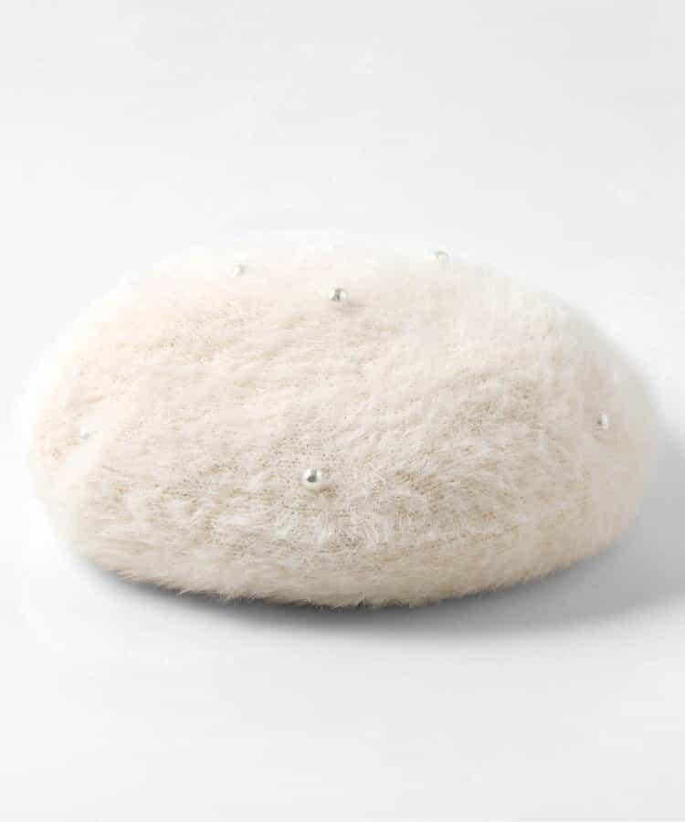 珍珠裝飾毛絨貝雷帽