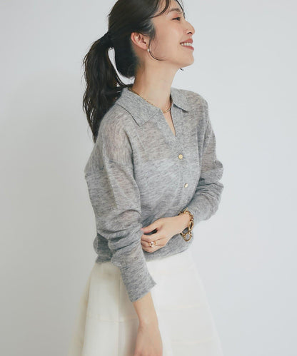 【La boutique BonBon】馬海毛混紡透視針織POLO衫