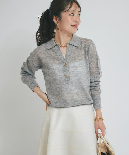 【La boutique BonBon】馬海毛混紡透視針織POLO衫