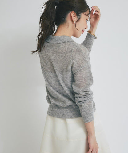 【La boutique BonBon】馬海毛混紡透視針織POLO衫