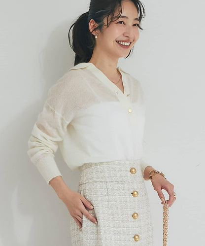 【La boutique BonBon】馬海毛混紡透視針織POLO衫
