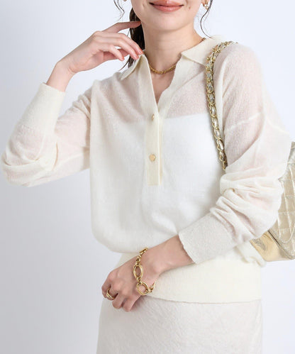 【La boutique BonBon】馬海毛混紡透視針織POLO衫