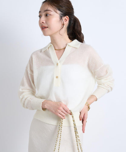 【La boutique BonBon】馬海毛混紡透視針織POLO衫