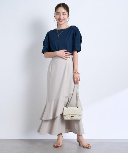 褶袖設計 針織上衣